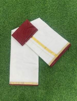 Polka dot bordered setsaree Maroon